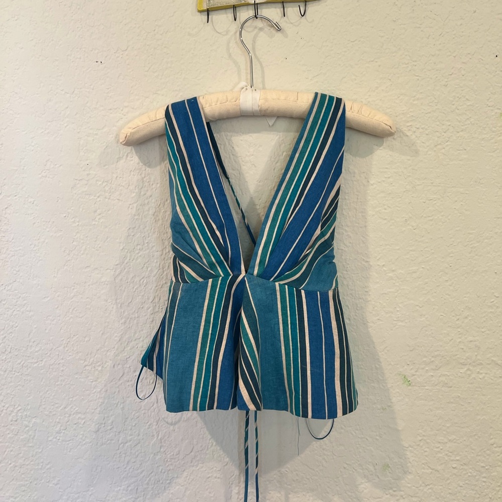 Blue V Neck Zara Linen top